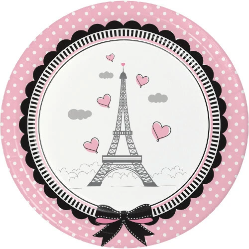 Paris Plates Dessert Plates Girls Birthday Party Favor Party Supply 8ct - Image 1 of 1