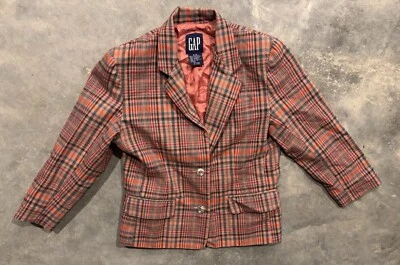 Blazer Gap Vintage Feminino Médio Salmão Teal Xadrez Academia Algodão Forrado Escritório - Imagem 1 de 4