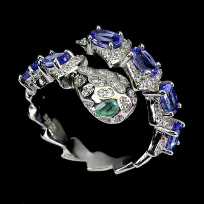 Valentinstag 925 Sterlingsilber Ring Oval Tansanit Smaragd Kobra Edelstein - Bild 1 von 4