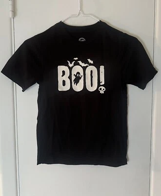 Boys Black Boo Long Sleeve T-Shirt Halloween Tee Shirt Medium 8 - Image 1 of 2