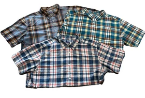 3 Patagonia Plaid Shirts  Short Sleeve Button Up Blue Orange Red Green Men’s XL - Picture 1 of 12