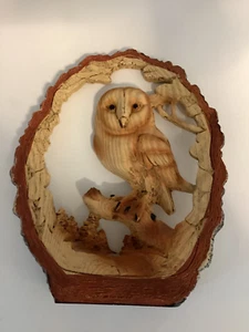 VGC - Rustic Hand carved Hardwood OWL Ornament Home Decor - Picture 1 of 13