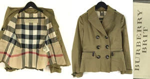 Women Burberry Brit Green Short Breathabl Coat Tartan Overcoat Jacket US 8 UK 10 - Picture 1 of 23