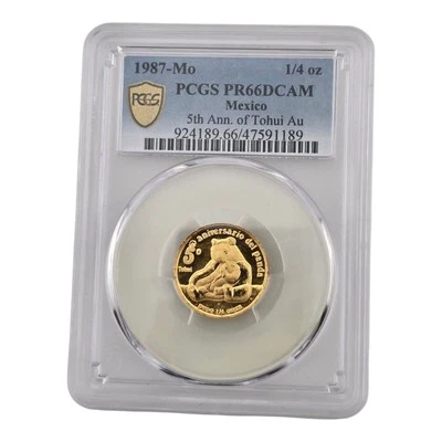 Rare 1987 Mexico 1/4 Onza Gold Coin 5th Ann Tohui Giant Panda PCGS Pr66 Dcam - Image 1 of 4