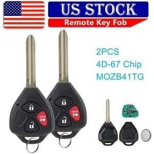 2 For 2007 2008 2009 2010 2011 Toyota Yaris 3B Remote Key Fob 4D67 Chip MOZB41TG - Picture 1 of 7
