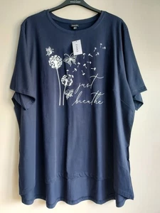 BNWT, Evans, Navy 'Just Breathe' T-Shirt, Size 30-32 - Picture 1 of 7