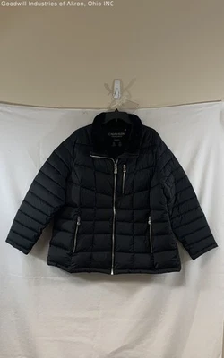 Abrigo chaqueta acolchada elástica infinita negra de piel sintética Calvin Klein para mujer 2X Foto 1 de 4