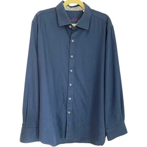 Camisa Robert Graham Manga Larga Estampado Azul Marino Borde Contraste XL - Imagen 1 de 11