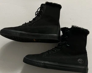 Timberland Skyla Bay Boots Women's Black Nubuck Faux Fur Fold Down Combat Sz 8 - Afbeelding 1 van 7