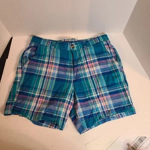 Crown & Ivy Motion Flex Twill Shorts Men 33 Stretch Plaid Turquoise - Picture 1 of 6