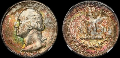 D Washington Quarter 1952 NGC MS67+ tóner arco iris de doble cara Foto 1 de 3