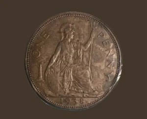 1938 Great Britain One Penny Circulated UK World Coin King George VI - Picture 1 of 3