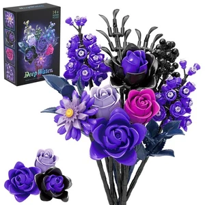 Juego de construcción de ramo de flores, colección botánica de rosas moradas artificiales para... - Imagen 1 de 6