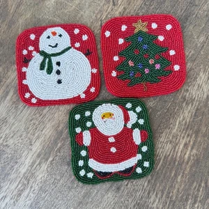 Dept 56 Juego de 3 Posavasos de Navidad con Cuentas Papá Noel Muñeco de Nieve Árbol de Navidad ¡LINDO! - Imagen 1 de 5