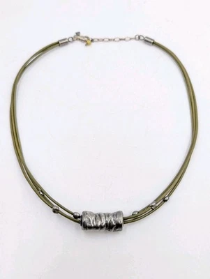 COLLAR DE CUERO SILPADA PLATA ESTERLINA BRUTALISTA AGUACATE VERDE 925 U523 Foto 1 de 4