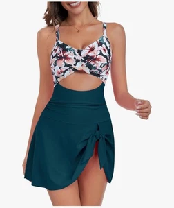 Women One Piece Swimdress Tummy Control Bathing Suit Push Up Swimsuit Modest L - Picture 1 of 3