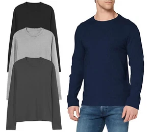Mens Long Sleeve Cotton T-Shirt Regular Fit Crew Neck or Henley Top Lounge Work - Picture 1 of 72