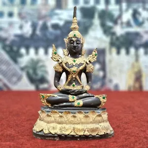11" Thailand Emerald Buddha Statue Gold Gilt With gemstone Meditate On Lotus - Picture 1 of 12