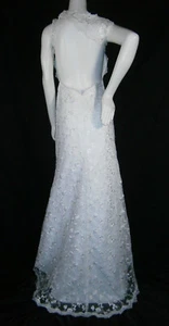 CUSTOM USA WEDDING GOWN WHITE LACE OPEN BACK SIZE 6 A-LINE SHEATH FLARE & TRAIN - Picture 1 of 12