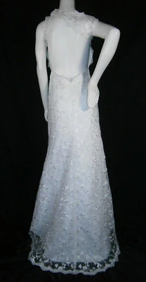 CUSTOM USA WEDDING GOWN WHITE LACE OPEN BACK SIZE 6 A-LINE SHEATH FLARE & TRAIN - Image 1 of 4