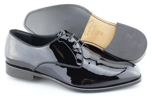 Men's SALVATORE FERRAGAMO 'Charles' Black Patent Leather Oxfords Size US 10.5-2E - Picture 1 of 6