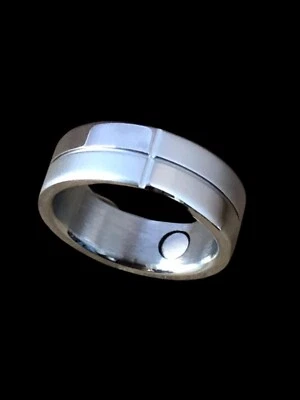 Unisex-Ring Schachmuster Edelstahl mit Magnet Magnetschmuck Finger-Ring Gr.17-21 - Bild 1 von 2