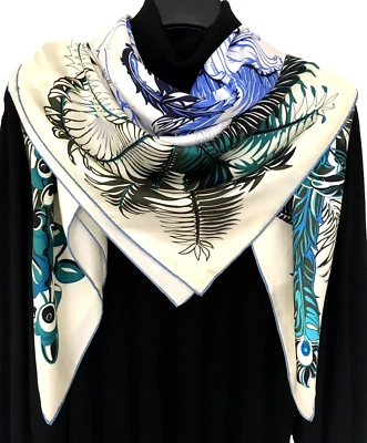 53"x53" Azul Estampado Fénix Pura Morera Sarga Seda 16momme Bufanda Mantón 135X135cm Foto 1 de 4