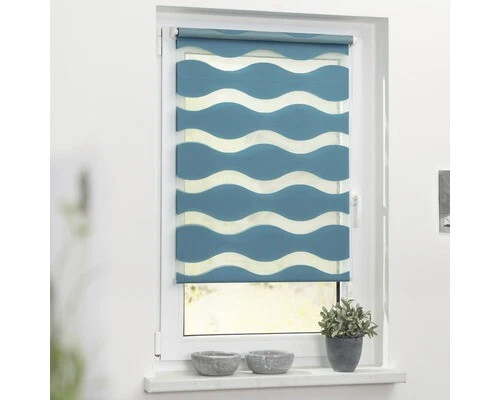 Lichtblick Duo Rollo Welle Klemmfix ohne Bohren Doppelrollo Vario Rollo Easyfix Petrol 70 cm KDW.070.150.09