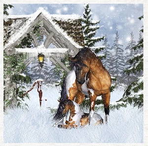 Fantasy -Winter Mare And Foal - Fabric Craft Panels in 100% Cotton or Polyester - Picture 1 of 1