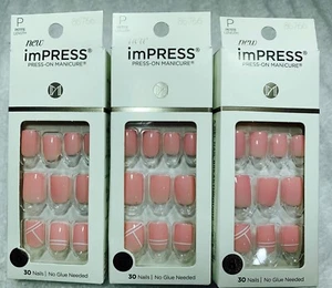 3 Pack KISS Impress Press On Nails Petite Square Pink Mani 'Timeless Day' 86766 - Picture 1 of 8