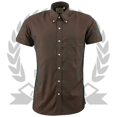 Relco Tonic Shirt Short Sleeve Brown Two Tone Mod Vintage Button Down Collar • 48.78€