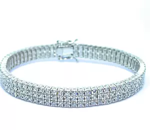 ADIRFINE 925 Sterling Silver Three Row 2mm Cubic Zirconia Tennis Bracelet - Picture 1 of 1