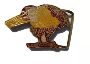 Vintage bemalter Vogel Messing Gürtelschnalle aus Indien nie benutzt - Bild 1 von 5