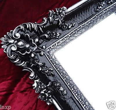 Barocco Specchio Rettangolare Nero Argento Decorazione Parete Antico 96x57 Wow - Immagine 1 di 4