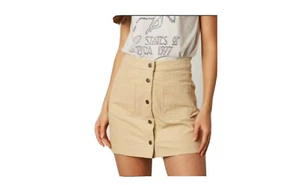 She + Sky Mini Skirt Boutique Snap Button Corduroy Small NWT Short Pockets Beige - Picture 1 of 7