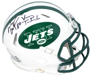VINNY TESTAVERDE & WAYNE CHREBET SIGNED NEW YORK JETS SPEED MINI HELMET BECKETT - Picture 1 of 1