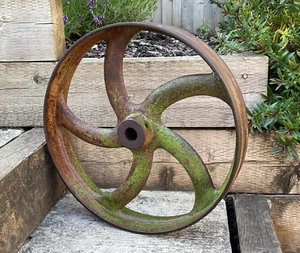 Vintage Large Industrial Cast Iron 20" Wheel Pulley Cart Flywheel Garden Display - Picture 1 of 9