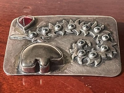 Винтажная брошь на булавке из стерлингового серебра Victoria Maase Stoll VM с медвежьим сердцем Santa Fe почти как новая сделано в США - Изображение 1 из 4