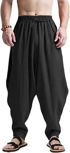 CLANMILUMS Men's Cotton Harem Pants Casual Loose Hippie Drop Crotch Trouser - Picture 1 of 17