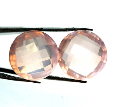 Natural Rose Quartz Round Briolette Checker Cut Pair 14 mm 17.51 CTS Loose Gems - Image 1 of 4
