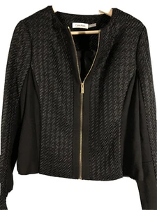 Calvin Klein 19” bust Jacket Black Zip Up Front Textured Very Pretty About M - Picture 1 of 12