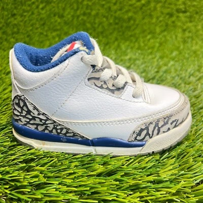 Nike Air Jordan 3 Retro Toddler Size 6C White True Blue Athletic Shoes Sneakers - Image 1 of 4