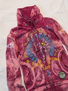 Affliction Damen-Motorrad-Sweatshirt mit durchgehendem Reißverschluss rot Totenkopf-Druck/Größe M/Hergestellt in den USA - Bild 1 von 11