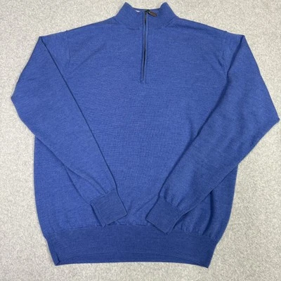 Peter Millar Sweater Mens Medium Blue Merino Wool Half Zip Pullover Knit - Image 1 of 4