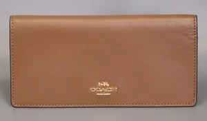 Coach Slim Trifold Wallet in Signature Canvas Khaki Saddle/Gold C5966... - Picture 1 of 4