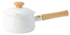 Japan NEW Fuji Horo Enamel Milk Pan 1.2L with Lid 15cm IH Safe White Long Handle - Picture 1 of 8