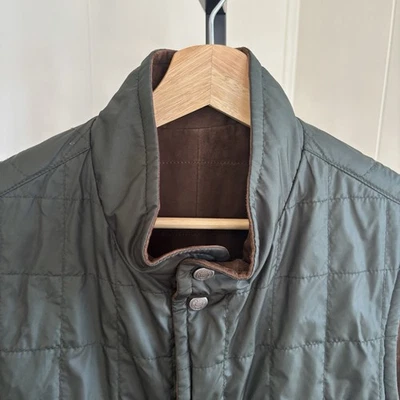 Peter Millar Crown NWT Men S Reversible Goat Suede Quilted Green Brown Vest NOTE - Image 1 of 4