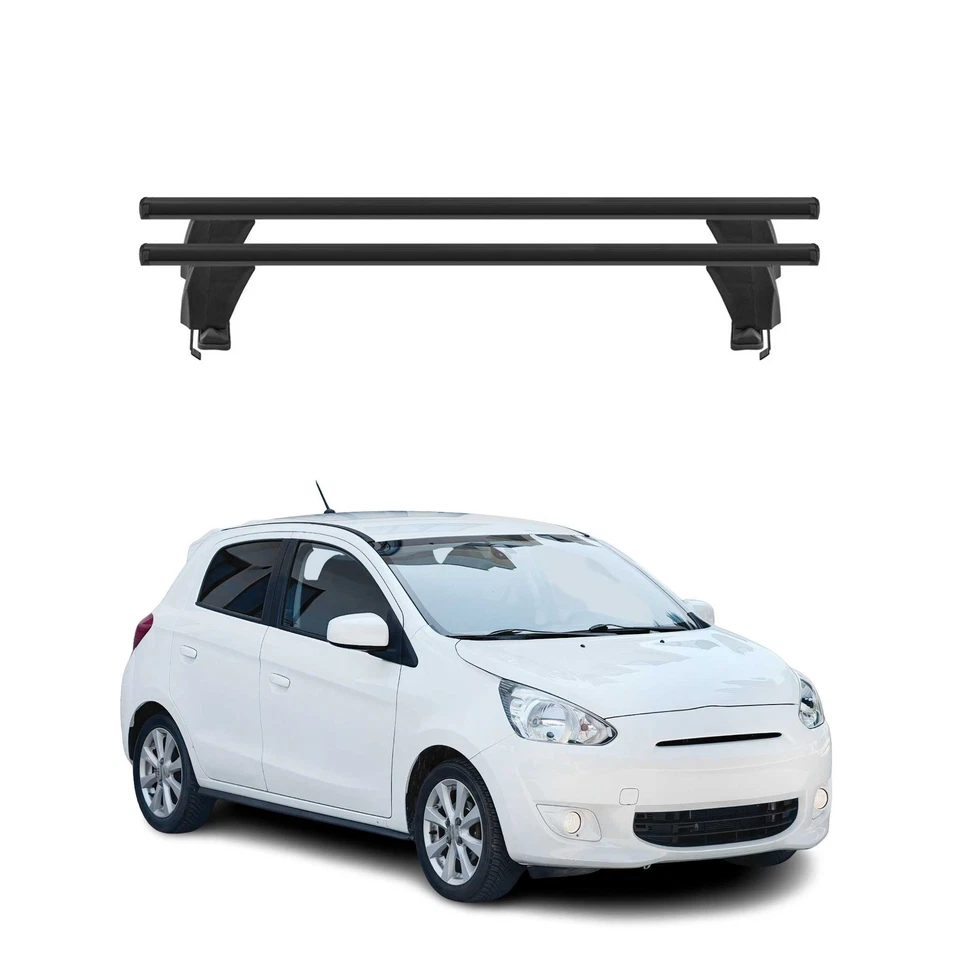 Compatível com 2014-2024 Mitsubishi Mirage Racks de teto superiores barras transversais 2 peças alumínio preto - Imagem 1 de 4