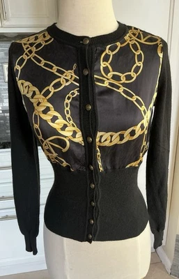 Valentino Roma Signature Black Buttoned Up Wool Silk Cardigan Sweater Size S - Image 1 of 4