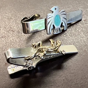 2 Navajo Krawattennadeln | Sterling/Türkis Donnervogel Adler | Eidechse | 1,5 Zoll - Bild 1 von 24